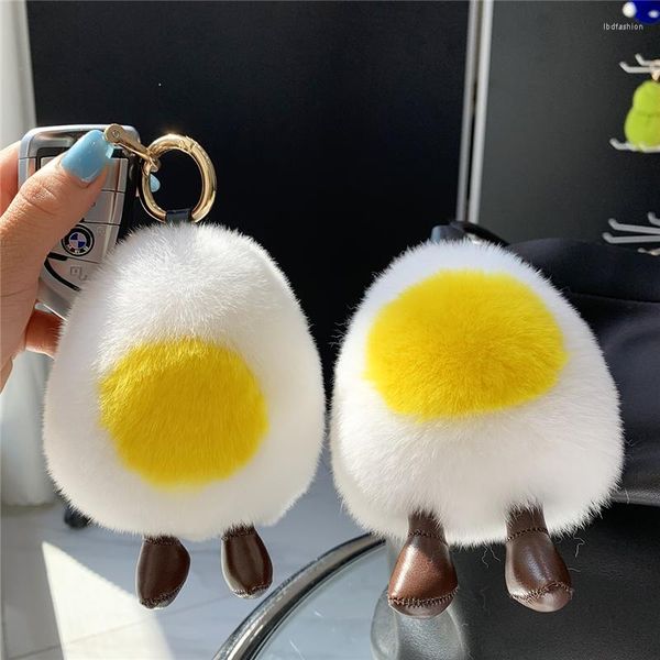 Llaveros muñeco de huevo de peluche Rex bola de piel Real llavero lindo juguete adornos genuinos bolso de mujer colgante llave de coche anillos de Metal baratijas