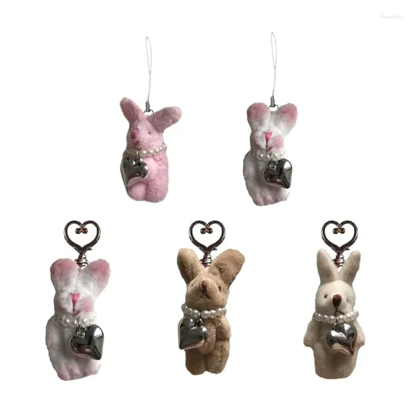 Porte-clés en peluche en peluche, perles amusantes, amour lapins, pendentif doux pour décoration