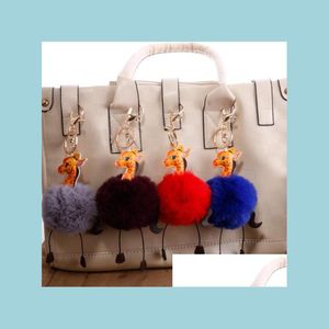 Keychains Pom Poms Ball Key Chains For Girls Backpack Schoolbag Tas charme hanger Keyrings giraf pluizige sleutelhanger speelgoedcadeaus drop d dhyem