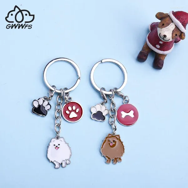 Porte-clés Poméranie Porte-clés Chien Pieds Étiquette Voiture Porte-clés Charmes Animaux Femmes Mode Cadeau Femelle Alliage Métal Pendentifs