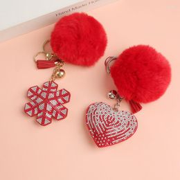 Keychains Pompom Keychain Rhinestone Heart Women's Bags Key Ring Handgemaakte accrssories Hangers Charmante ophanging decoratie