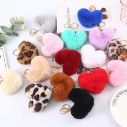 Llaveros Pompom Leopardo Peluche Corazón Llavero Faux Conejo Bola Bola Llavero Pom Redondo Para Mujeres Bolsa Anillo Fluffy