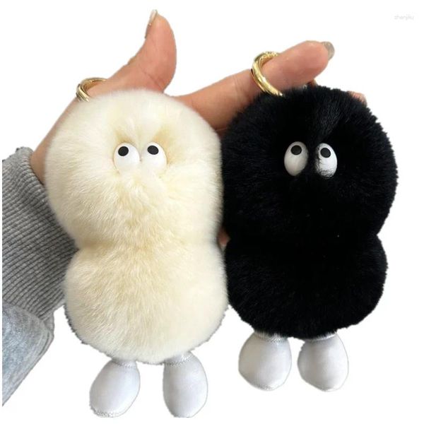 Porte-clés pompon réel Rex fourrure porte-clés mignon peluche peluche poupée femmes fille sacs porte-clés voitures sac à dos charmante décoration