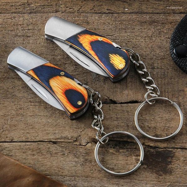 Llaveros Llavero portátil Mini cuchillo plegable de acero inoxidable para acampar al aire libre Llavero de bolsillo Unisex Herramienta de accesorios para llaves de coche