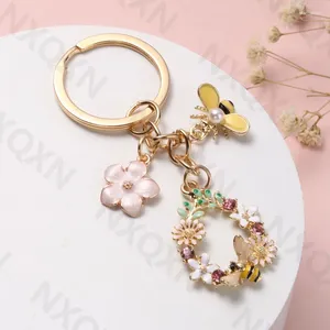 Keychains Pretty bloei honeybee sleutelhanger planten dieren insecten sleutelring voor vrouwen