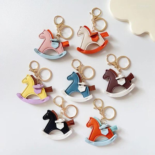 Keychains Pu Leather Sac charme Rocking Rocking Horse Pendant pour voiture suspendue Ornement décoration de porte-clés ACCESSOIRES DIY