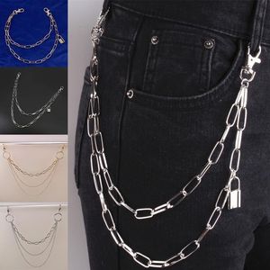 Porte-clés Punk Hip Hop Femmes Hommes Jeans Taille Chaîne Trois Couche Ceinture Pantalon Serrure À Clé Pendentif En Métal Vêtements Accessoires Bijoux Cadeau