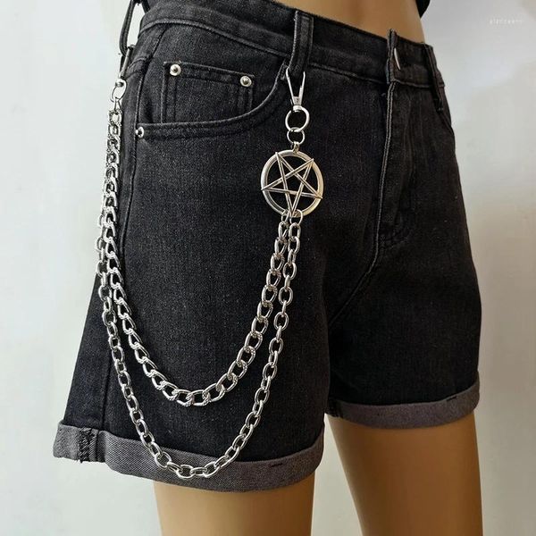 Porte-clés Punk chaîne en métal pentagramme pour hommes femmes taille clé pantalon jean pantalon hip-hop ceinture gothique rock Emo accessoires