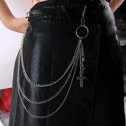 Porte-clés Punk Argent Couleur Alliage Pantalon Taille Chaîne Unisexe Croix Cadenas Anneau Portefeuille Porte-clés Jeans Hip-Hop Accessoires À La Mode