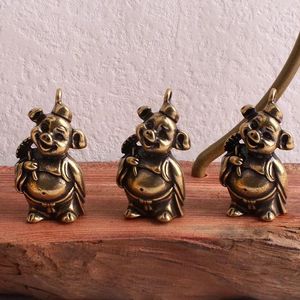 Porte-clés en cuivre pur cochon Bajie, pendentif de voiture en laiton, bouddha riant, cadeau du zodiaque pour enfants