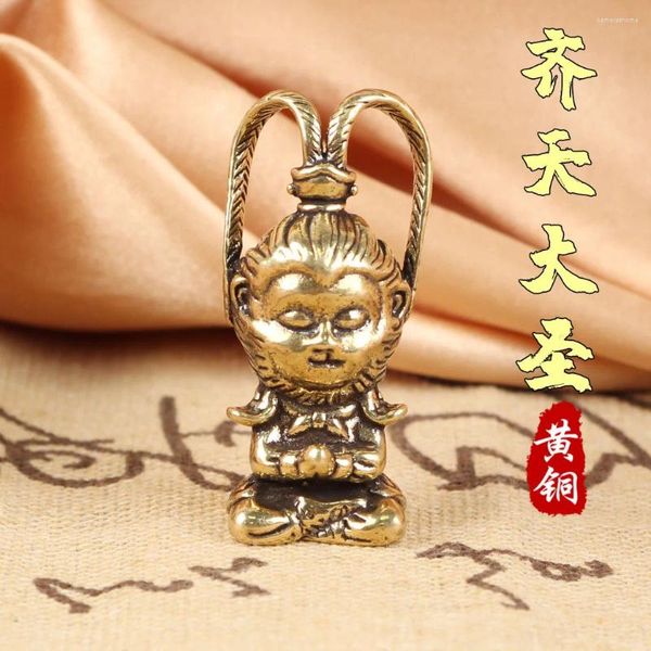 Porte-clés Pur Cuivre Solide Qi Tian Dasheng Clé De Voiture Pendentif En Laiton Seau Victoire Sur Bouddha Sun Wukong Table Ornement Thé Pet