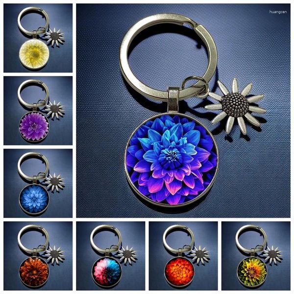 Porte-clés violet et bleu fleur pos porte-clés coloré charme verre pendentif cadeau bijoux pour les amoureux