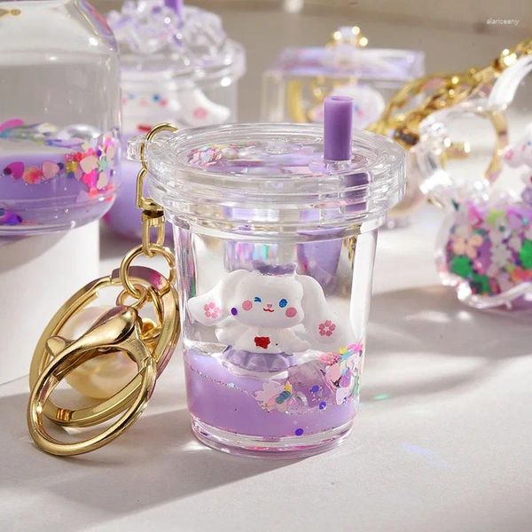 Keychains Purple Liquid Milk Milk Tea tasse Keillette Keetchain mignon Floating Sands Lapin Courbeille Femme Fille Sac Pendant