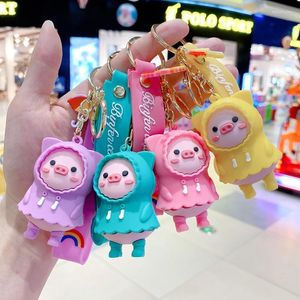 Keychains Raincoat Piggy Keychain Plastic Soft Rubber Doll Pendant Key Holder Ring Leather Bag Accessoires Sieraden Geschenk MIRI22