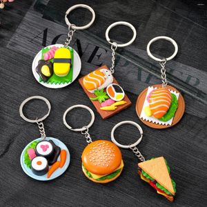 Porte-clés Imitation aléatoire Hamburger Sushi saumon Cuisine pendentif alimentaire porte-clés en métal porte-clés sac support pour voiture bijoux de fête
