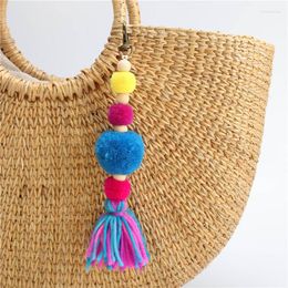 Llaveros RE Bohemio pompón bolso encantos colorido borla llavero Boho joyería para mujer bolso colgante felpa coche accesorio A30