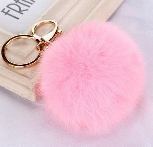 Keychains Real Fur Ball Keychain Soft Lovely Gold Metal Key Chains Pom Poms Pluche Car Keyring Bag oorbellen Accessoires