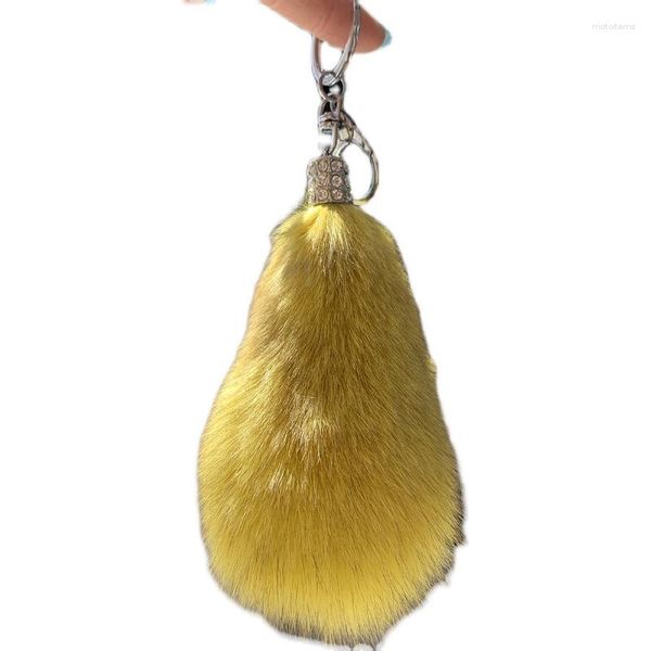 Llaveros Llavero de piel genuina real Bolso del encanto Accesorios del bolso Pompom Llavero del coche