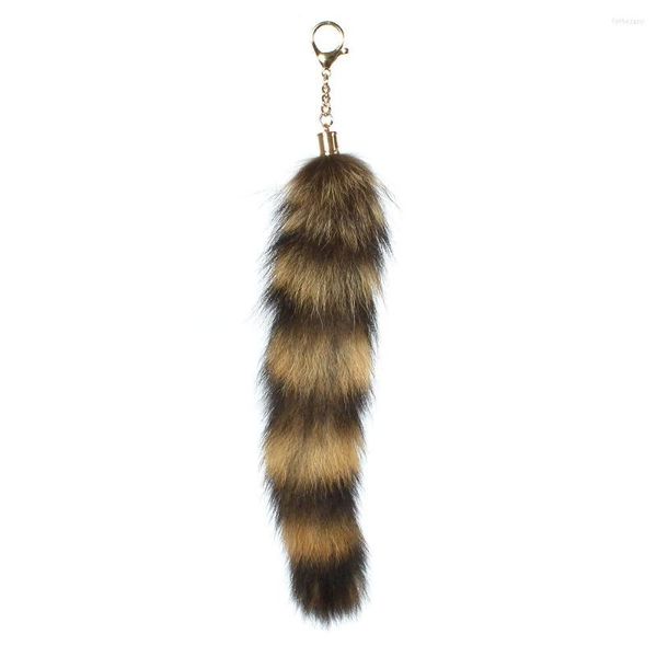 Llaveros Real Tail 13.8IN Negro Blanco Piel de mapache Cosplay Juguete Bolso Accesorios Llavero Anillo Gancho Borlas Moda