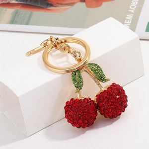 Keychains Red Crystal Zirkon Cherry Men Fresh Cute Fruit Chains For Women Bag hanger Keychain Girl Key Ring Kid Gift Bijoux Emel22