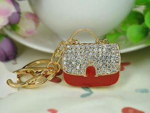Keychains Red Handtas Fashion Beauty Keyring Rhinestone Crystal Charm Jewelery Women Bag hanger auto sleutelhanger cadeau