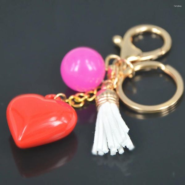 Porte-clés coeur rouge petites perles de pompon porte-clés résine bijoux de mode femmes charme clé sac chaîne noël fête des mères cadeau d'amant