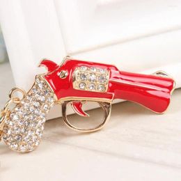 Porte-clés pistolet rouge pistolet pistolet mignon charme pendentif strass cristal voiture sac à main sac à main porte-clés anneau créatif fête cadeau d'anniversaire