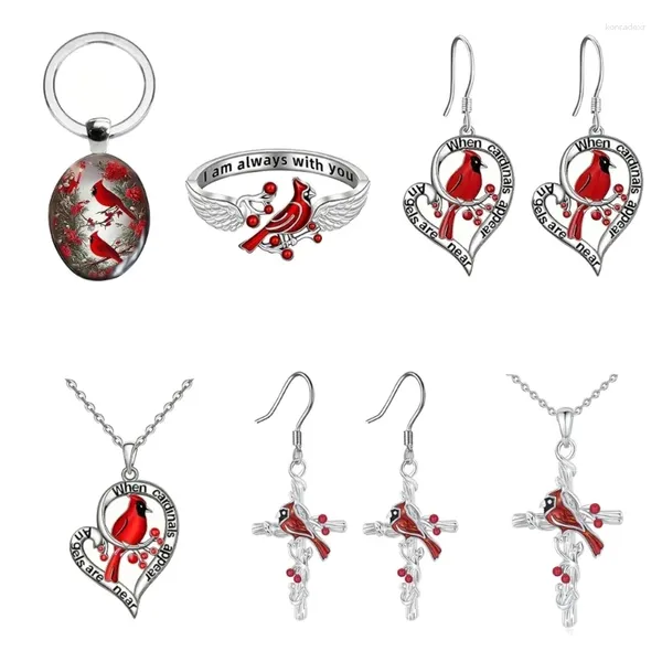 Porte-clés rouge oiseau pendentif collier boucle d'oreille anneaux porte-clés clavicule chaîne bijoux vintage