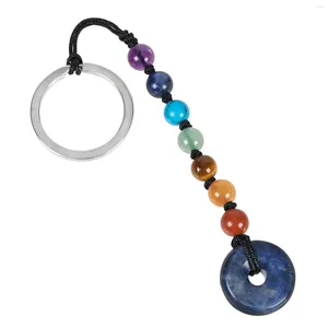 Keychains Reiki 7 Chakra Stone Beads Kealing Healing Crystal Donut Peace Cavyring Car Key Ring Lucky Amulet For Women Men