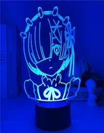 Keychains Relife en un mundo diferente del modelo de cero decoración de escritorio Kawaii Ram Rem Figuras acrílicas LED LIGHT OTAKU CO5728598