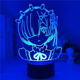 Sleutelhangers ReLife In Een Andere Wereld Van Nul Stand Model Desktop Decor Kawaii Ram Rem Acryl Figuren Led Nachtlampje otaku Co1201G