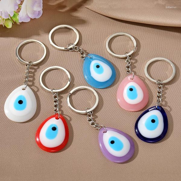 Llaveros Resina Gota de agua Pavo Mal de ojo Llavero Mujeres Hombres Retro Color Lucky Blue Bag Car Box Phone Charm Accesorio Joyería