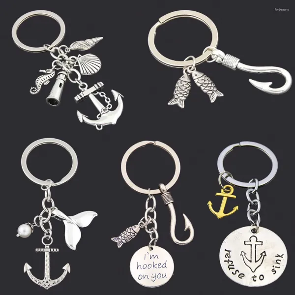 Porte-clés Rétro Fishhook Porte-clés En Métal Plage Poisson Ancre Phare Porte-clés Pour Hommes Sac Pendentif Voiture Bibelots Créatif Amitié Cadeau