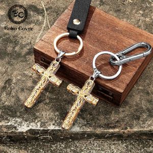 Keychains retro roestvrij staal kruis sleutelhanger heren christelijk religieus mes hanger Spring Snap Buckle Car Keyring Vikings Noorse sieraden