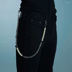 Porte-clés rétro en forme de U métallique sexy perle pantalon chaîne personnalité ins style denim embellissements crochet ceinture