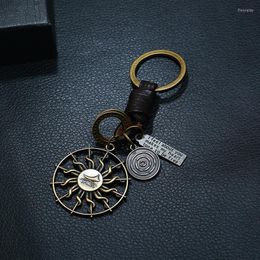 Porte-clés rétro en cuir tissé porte-clés soleil symbole pendentif pour hommes clé arrière barre accessoires bijoux cadeaux porte-clés Fier22