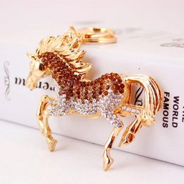 Keychains Rhinestone-Crystal Running Horse Key Chain Fashion Animal Sieraden For Women Girl Bag Car Pendant Keyring JewelryKeyChains