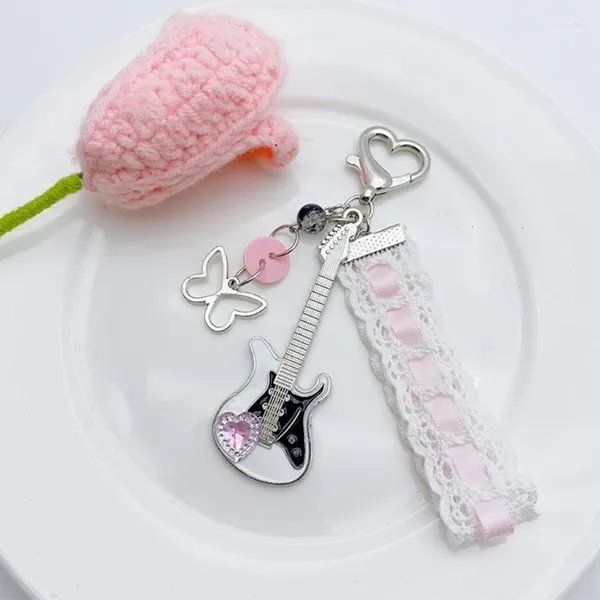 Kechechains Ribbon Guitar Butterfly Keychain Pendant sac Téléphone Femmes Backpack Handbag Charm Belle Décoration suspendue