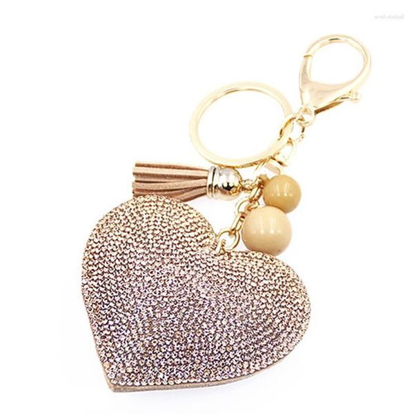 Llaveros Romántico Deslumbrante Diamante de imitación Amor Corazón Encanto Colgante Fringe Llavero Llavero Borla Bolsa Coche