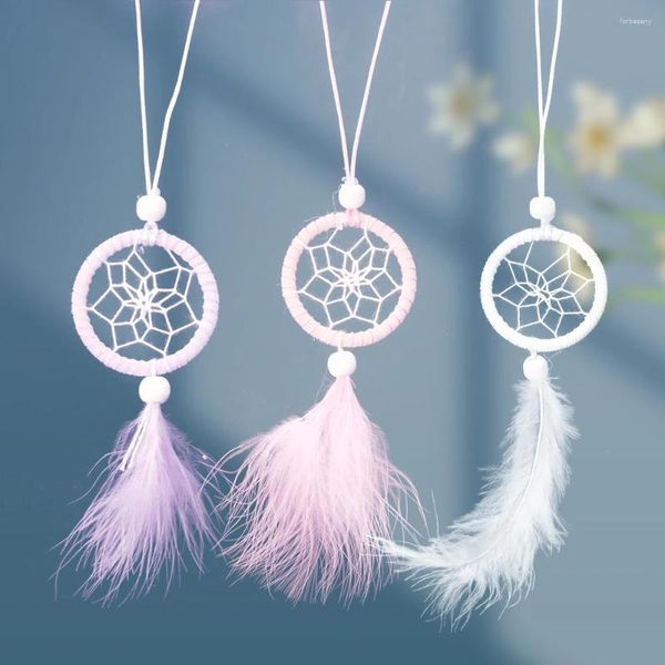 Keychains Romantic Small Feather Dream Catcher colgando espejo colgante Ornamento de pared de la pared hecha manualidad de decoración del hogar Decoración del encanto