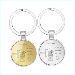 Porte-clés rond bébé porte-clés nom personnalisé date de naissance poids temps hauteur pour nouveau-né commémorer Llavero Personalizado clé Ri Dh0Nv