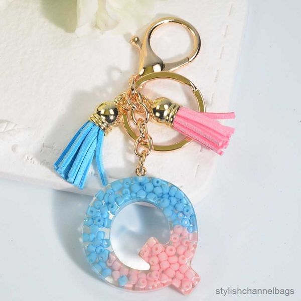 Porte-clés perles de rocaille lettre porte-clés à la mode charme rose bleu autre porte-clés exquis gland femmes cadeau populaire