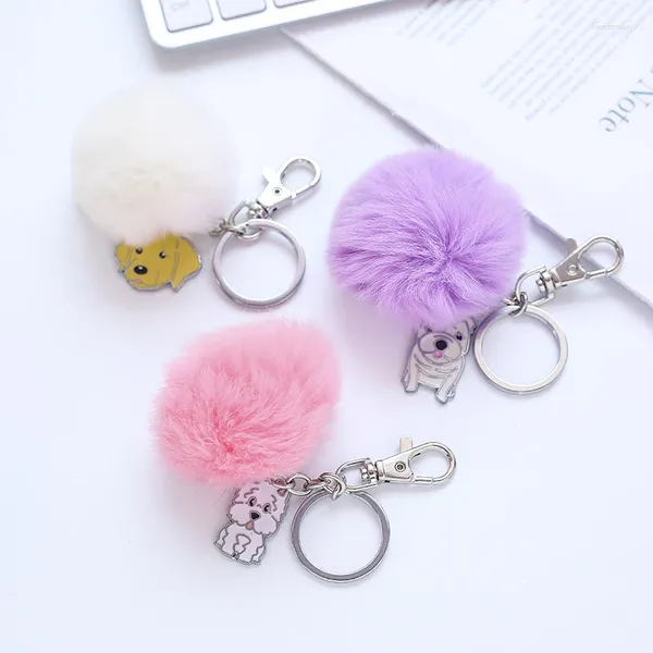 Keychains vendant une bague de chien couleur de bonbons en chaîne de clés avec un cadeau de balle de fourrure de mode pour girfriend kc004