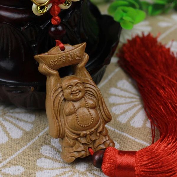 Llaveros Venta de madera de durazno tallada Shakyamuni Buda llavero colgante de madera Guanyin Bodhisattva regalo