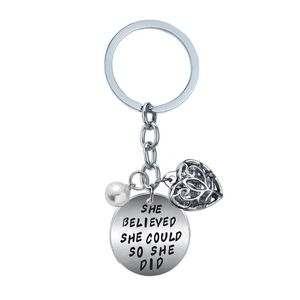 Keychains die ze geloofde dat SE kon dat ook geschenken deden voor haar sleutelhanger vrouwen sieraden inspirerende meisjes sleutelen sleutelring roestvrij staal