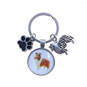 Sleutelhangers Shetland Sheepdog Brussels Griffon Dog Animal Keychain Tijd Gem Pet Lover Sleutelhanger Mannen Man Vrouwen Trendy Schattig Mode Cadeau