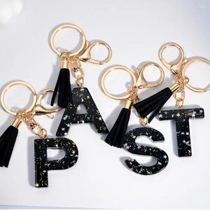 Keychains glanzende zwarte 26 Letter Keychain A-Z Initiële Star-pailletten vullen Keyring kwastjes Hangloper Auto Key Holder voor vrouwen Men Gift