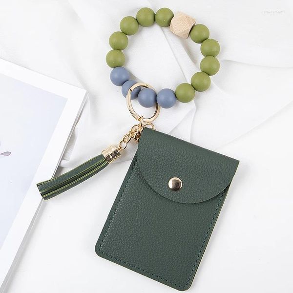 Llaveros Pulseras con cuentas de silicona Llaveros Titular de la tarjeta Carteras Borla de cuero para mujeres Accesorios de joyería