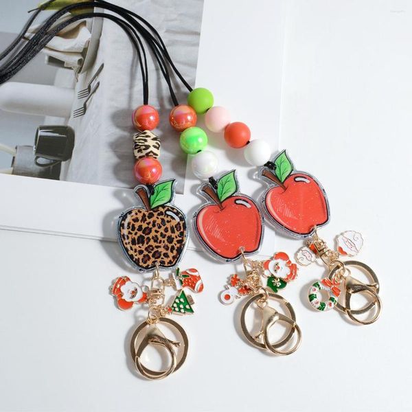 Llaveros Llavero con cuentas de silicona Cordones para insignias de identificación Moda Collar de manzana colorido Mujeres Regalo de Navidad 2023
