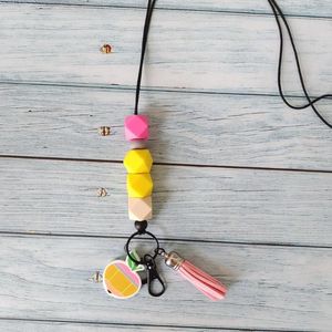 Sleutelhangers Siliconen kralen Apple Shape Pencil Charms Breakaway Lange lanyards Cadeaus voor leraar